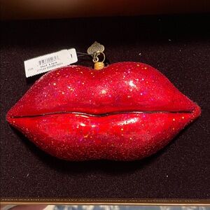 Jay Strongwater Red Glitter Lip-Shaped Ornament
